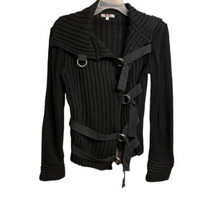 Black Straightjacket Strap Tie Sweater